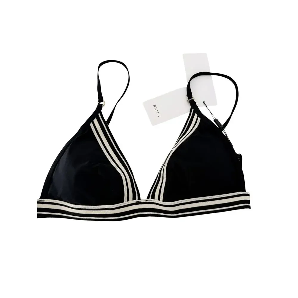 REISS Faith Triangle Contrast Trim Bikini Top Size 6 Black NEW $85 Swimwear
